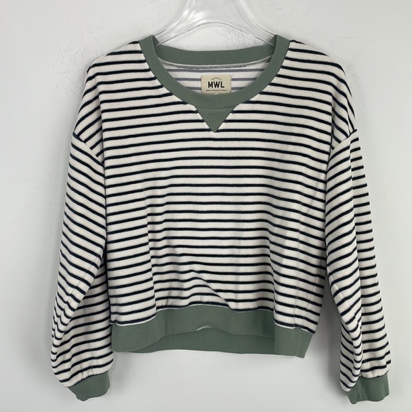 MADEWELL MWL Velour Crewneck Sweatshirt in Stripe Sz M - Picture 2 of 10